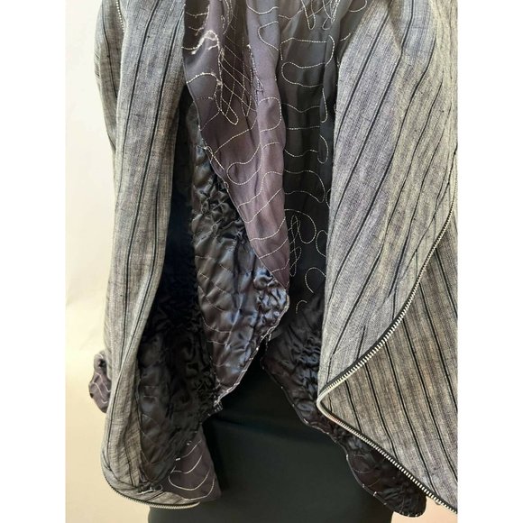 Catherine Bacon Womens Oversized Jacket Coat Black White Stripe Zip One Size - Picture 5 of 12